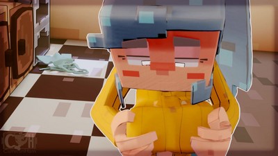 Домохозяйка занята на кухне, а в мультфильме Майнкрафт персонажи, такие как Дженни, Алекс, Крипер и другие герои, участвуют в 3D хентай порно.