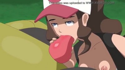 Тренер Хильда заботливо присматривается к своему покемону-супругу.