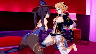 Ретрансляция порнофильма Genshin Impact с эротическими моментами Моны и Джин.