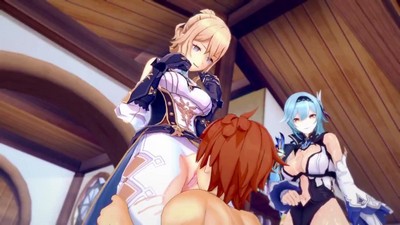 Джин и Юла желают попробовать секс в троем в контексте порно-мультика Геншин Импакт.