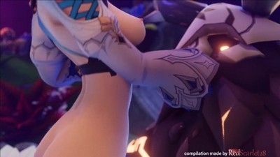 3D секс с главными героинями игры Genshin Impact в эротическом сборнике.