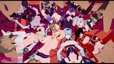 Персонажи популярной игры genshin impact участвуют в масштабном групповом сексе.