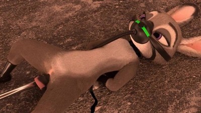 Пушистая крольчиха Джуди Хопс из Зверополиса испытывает сексуальное наслаждение от машины.