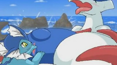 Большой покемон Лугия участвует во взаимоотношениях с другими покемонами.