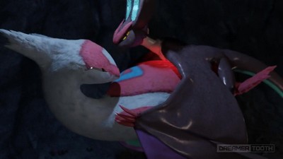 3D летучая мышь покемон исследует пещеру, вместе с драконом.