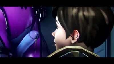 Tracer decided to taste the end of Widowmaker from the game Overwatch.