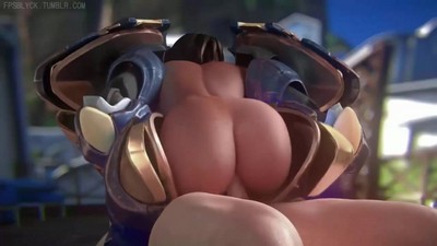 pharah из игры overwatch занимает позу на стоячем члене в аниме порно.