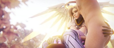 Mercy наблюдает, как её подругу Widowmaker спиливают в игре Overwatch.