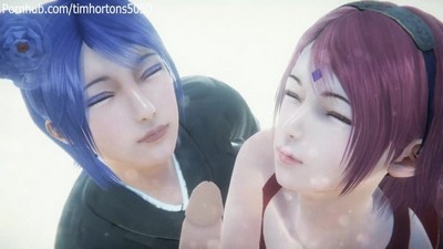 Анимационное видео с персонажами из комикса Наруто, включая Наруто, Сакуру, Тсунаде, Саске и других.