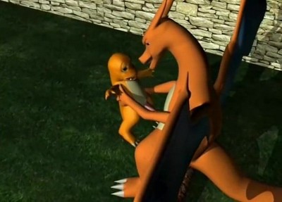 Девочка Чармандер занимается сексом с драконом Чиризард.