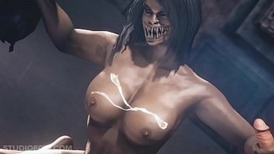 Грудастая персонажка Mileena из игры Mortal Kombat желает вступить в сексуальные отношения со своим врагом.